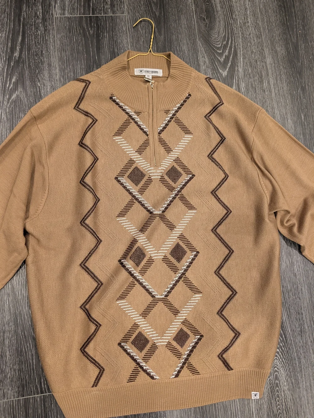 Stacy Adams Tan Crewneck Sweater with Diamond Knit Pattern